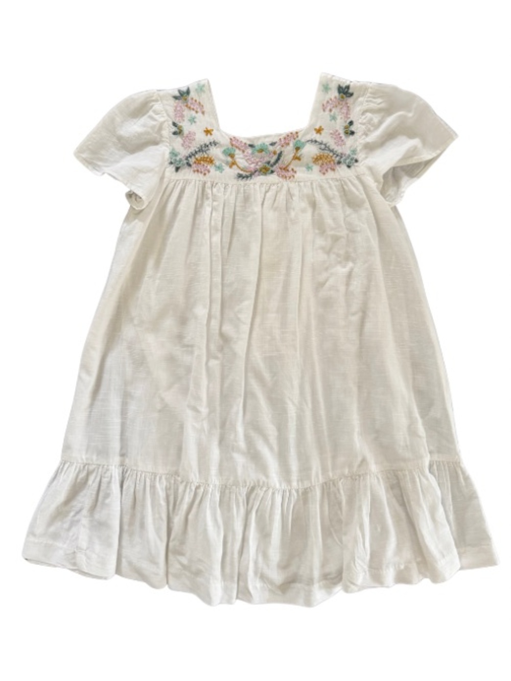 Coconut Girls 9-10 White Floral Embroidered Flutter Sleeve Dress